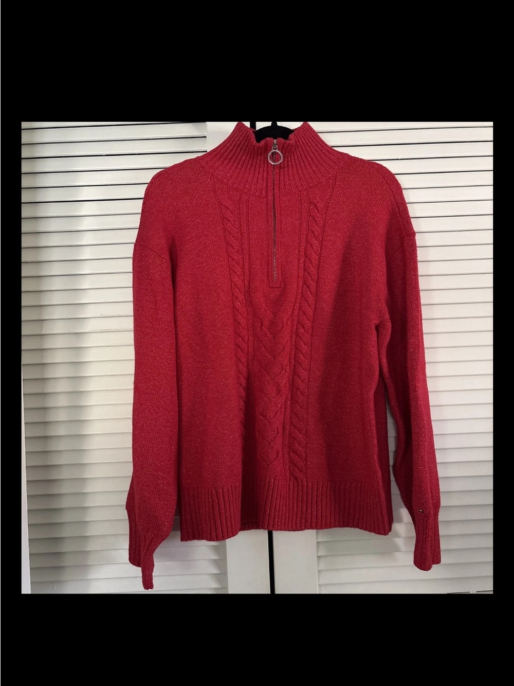 Tommy Hilfiger Men’s Large Red Cable Knit Quarter Zip Mock Neck Sweater - Picture 2 of 4